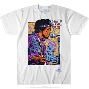 Liquid Blue Mens White Jimi Hendrix Pop Art Graphic Print T-Shirt Size Medium